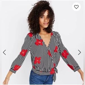 Madewell Striped Floral Wrap Top